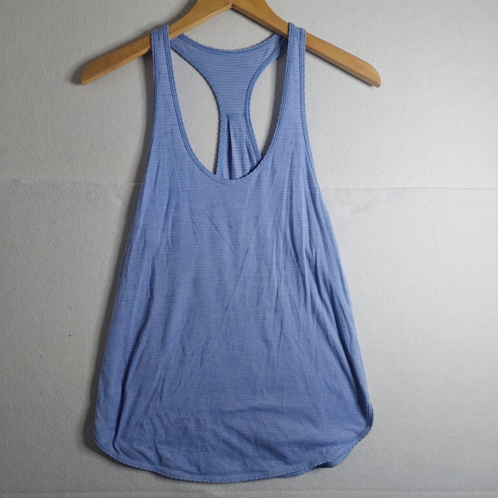 Lululemon Love Tank Top Blue‎ Heathered Stripe Racerback Pleated Back Activewear
